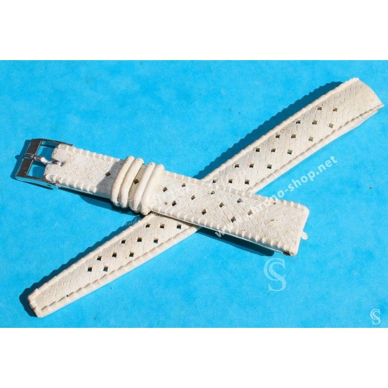 BRACELET ANCIEN BLANC 70's 13mm RALLY, PLONGEE VINTAGE CAOUTCHOUC TYPE TROPIC MONTRES RACING REF 5414