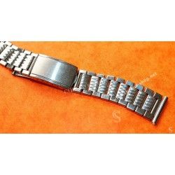 Rare 70's  Swiss band Ssteel NSA style Watch Folded links Sport Bracelet Zenith, Longines, Heuer 18mm ends
