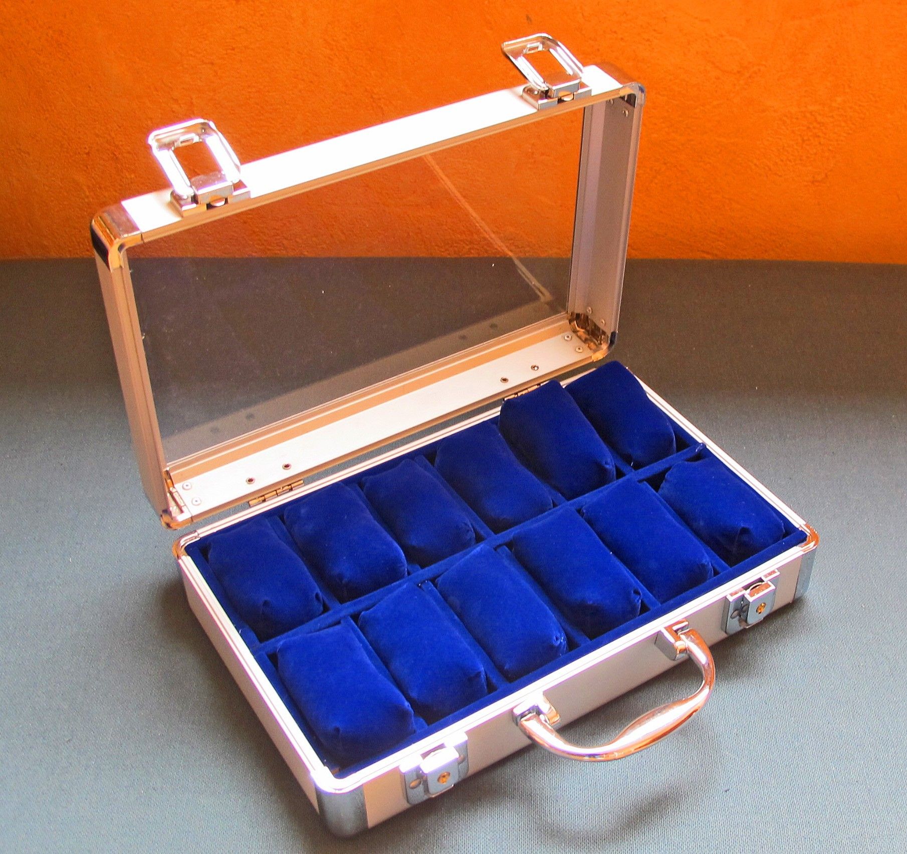 GN _ EG _ 6/12 Griglia slot Orologi Gioielli Display in lega di alluminio Storage Box Case 