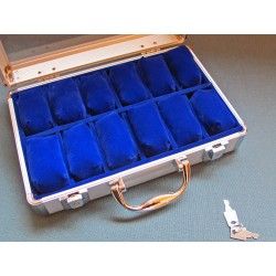 Malette Ecrin Coffret en aluminium pour 12 montres velours bleu 