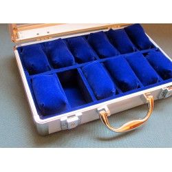 Malette Ecrin Coffret en aluminium pour 12 montres velours bleu 