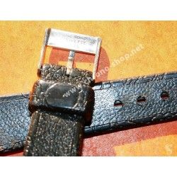 Vintage & Rare Bracelet 19mm Montres hommes Plastique Noir Style Cuir Alligator