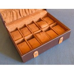 Luxury 10 Brown Grid Watch Display Storage Box Case Jewelry Aluminium Square Organizer Slots