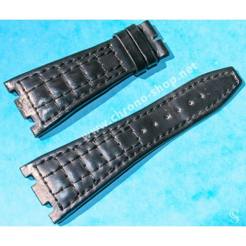 Bracelet En Cuir Crocodile Noir Fumé 19/16mm - Boucle, Fait Main En Italie, Unisexe