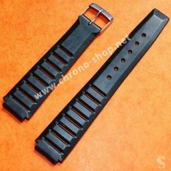 TROPIC 2000 Black Strap Swiss slotted vintage watch band 15mm ref 24020 waterproof 70s INOX buckle