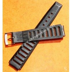 TROPIC 2000 Black Strap Swiss slotted vintage watch band 15mm ref 24020 waterproof 70s INOX buckle