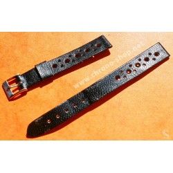 TROPIC 2000 Black Strap Swiss slotted vintage watch band 15mm ref 24020 waterproof 70s INOX buckle