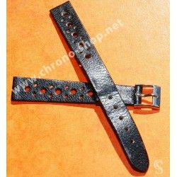 TROPIC 2000 Black Strap Swiss slotted vintage watch band 15mm ref 24020 waterproof 70s INOX buckle