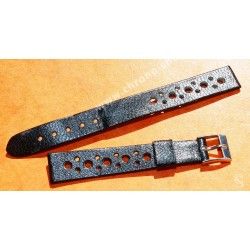 TROPIC 2000 Black Strap Swiss slotted vintage watch band 15mm ref 24020 waterproof 70s INOX buckle