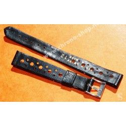 TROPIC 2000 Black Strap Swiss slotted vintage watch band 15mm ref 24020 waterproof 70s INOX buckle