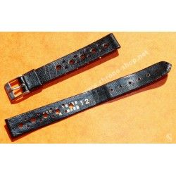 TROPIC 2000 Black Strap Swiss slotted vintage watch band 15mm ref 24020 waterproof 70s INOX buckle