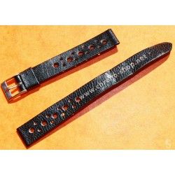 TROPIC 2000 Black Strap Swiss slotted vintage watch band 15mm ref 24020 waterproof 70s INOX buckle