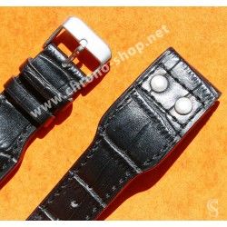 Rare Authentique Bracelet Rivet Militaire 24mm Cuir Crocodile noir MONTRES AVIATEURS BIG PILOT