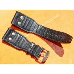 Rare Authentique Bracelet Rivet Militaire 24mm Cuir Crocodile noir MONTRES AVIATEURS BIG PILOT