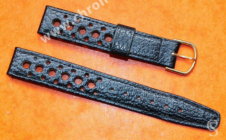 Bracelet Corfam Noir D’occasion Pour Montre Heuer – Réf. 9958, Longueur 20/14 Cm