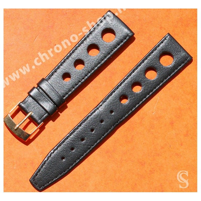 Genuine 70's 24mm Tropic Swiss Black color Leather style watch strap bracelet NOS 1970s Heuer,IWC,Triton