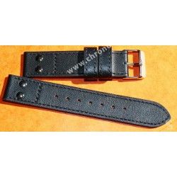 Bracelet simili cuir couleur noir 20mm avec rivets Montres type aviateurs, pilotes