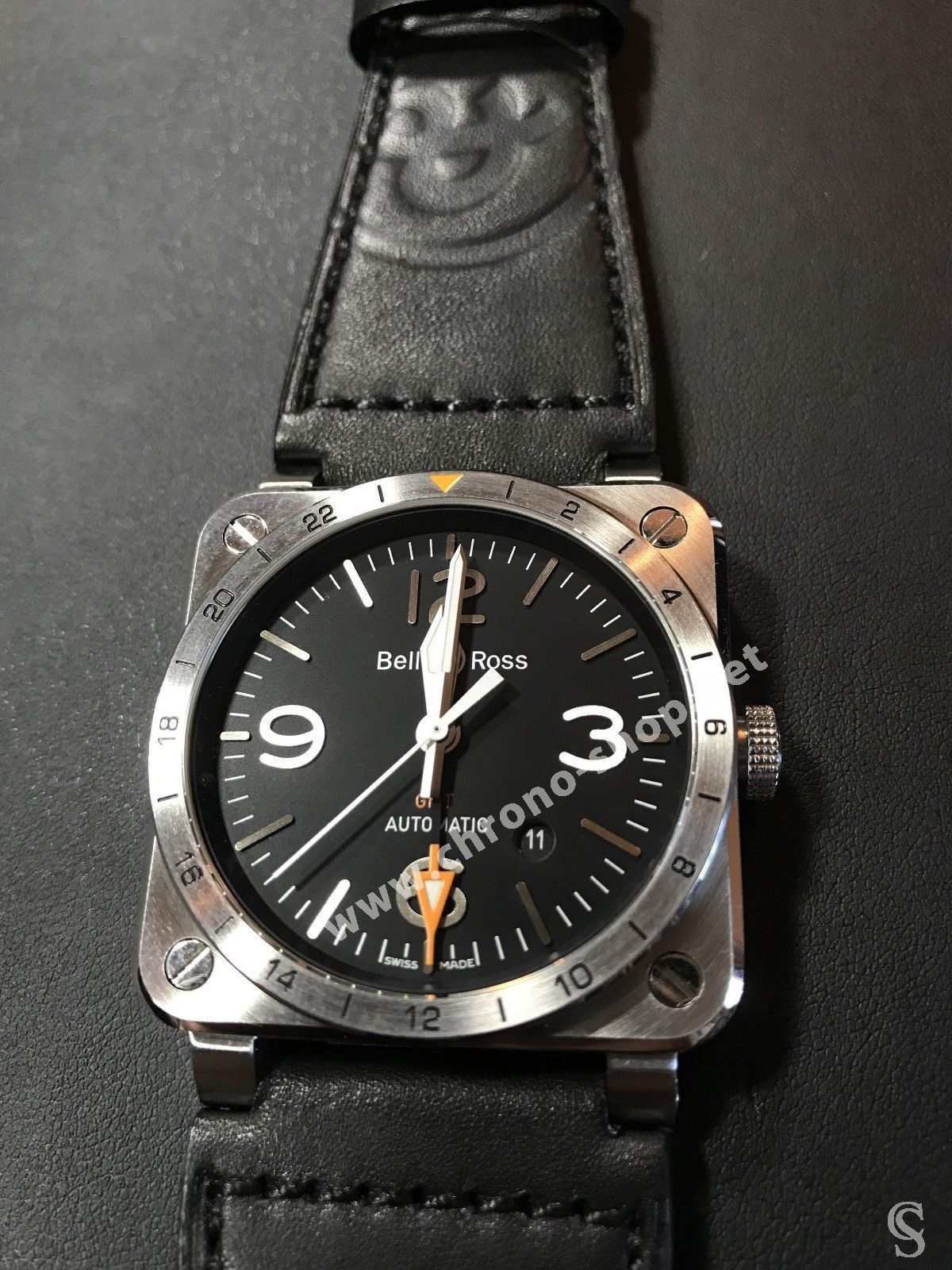 Bell & Ross Genuine Black color leather watch bracelet BR-X1,BR 01 