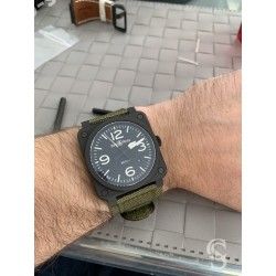 Bell & Ross Authentique bracelet Militaire kaki toile, Nylon fermoir noir montres hommes 26mm Br 03/br02