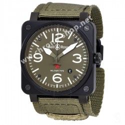 Bell & Ross Authentique bracelet Militaire kaki toile, Nylon fermoir noir montres hommes 26mm Br 03/br02