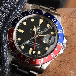 ROLEX VINTAGE LUNETTE ACIER BIDIRECTIONNELLE & INSERT ROUGE & BLEU PEPSI MONTRES ANCIENNES GMT MASTER 1675, 16750