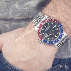 ROLEX VINTAGE LUNETTE ACIER BIDIRECTIONNELLE & INSERT ROUGE & BLEU PEPSI MONTRES ANCIENNES GMT MASTER 1675, 16750