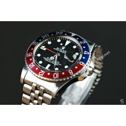 ROLEX VINTAGE LUNETTE ACIER BIDIRECTIONNELLE & INSERT ROUGE & BLEU PEPSI MONTRES ANCIENNES GMT MASTER 1675, 16750