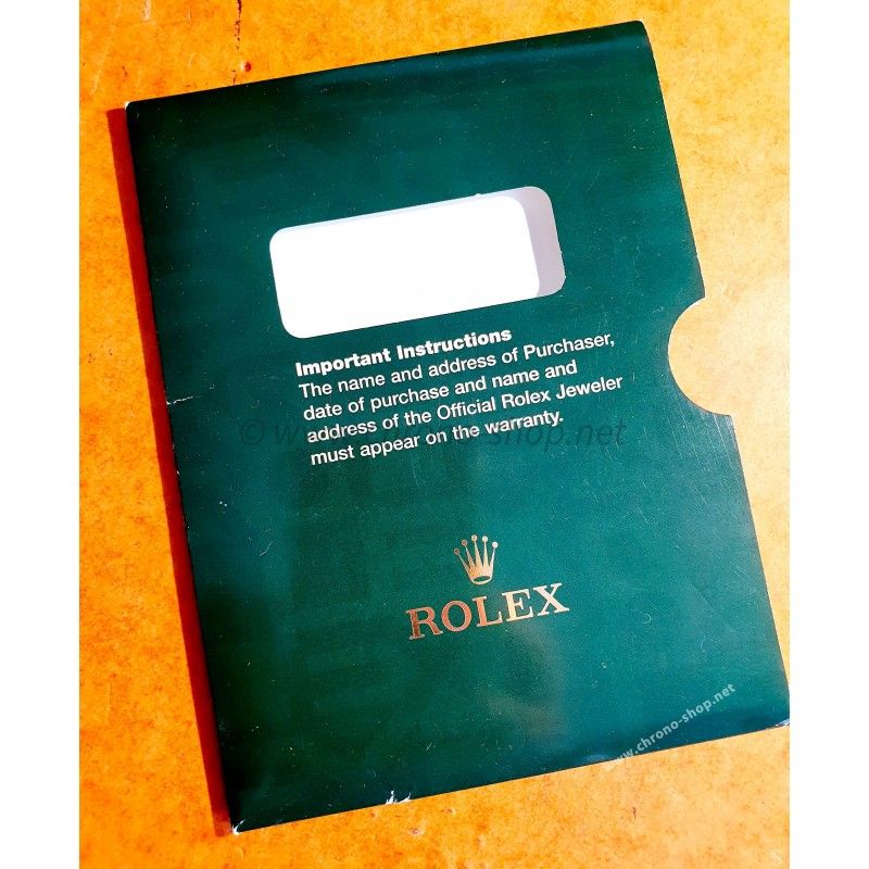 VINTAGE ROLEX GARANTY PAPER WATCH STORAGE SLEEVE CARD GREEN VINTAGE FROM 80's