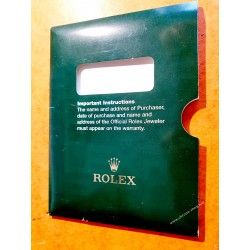 VINTAGE ROLEX GARANTY PAPER WATCH STORAGE SLEEVE CARD GREEN VINTAGE FROM 80's