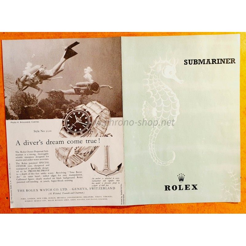 ROLEX 1960 VINTAGE MONTRES ROLEX SUBMARINER BIG CROWN 5510 BROCHURE LIVRET AUTHENTIQUE