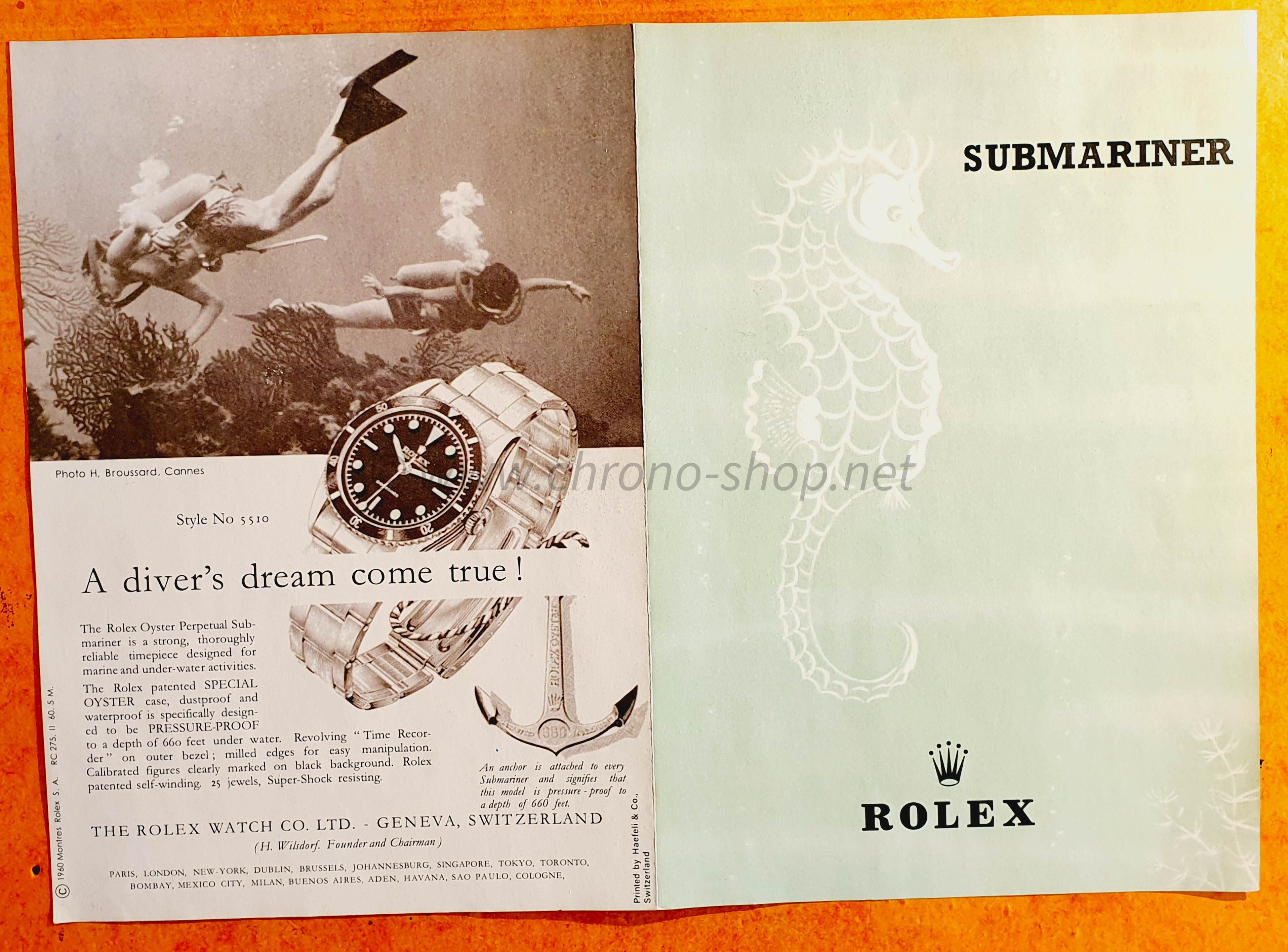 ROLEX COLLECTIBLE SUBMARINER BROCHURE 1960 50/60 Ref 5510 Big Crown Vintage Booklet