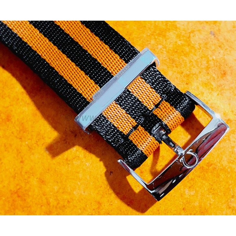 OMEGA Authentique Bracelet Nato 21mm nylon noir avec lignes oranges boucle & passants acier inoxydable Ref STZ001885 32 IJF