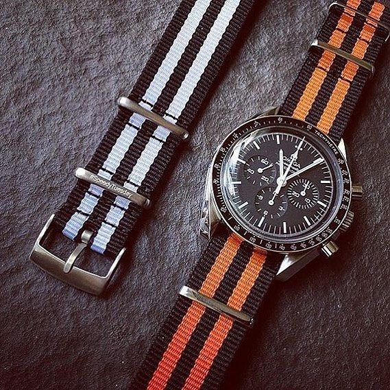 OMEGA Authentic OEM Bracelet Nato 21mm nylon Black \u0026 orange polyamid High  quality Ref STZ001885 32 IJF Speedmaster Co axial 44mm
