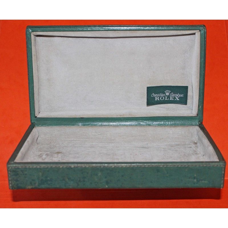 VINTAGE 1968 WATCH BOX SET ROLEX CELLINI, LARGE OBLONG, Ref 44.00.3 Green leather