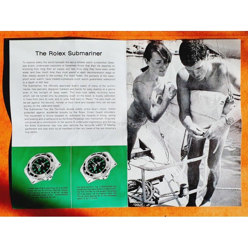 ROLEX 1969 VINTAGE MONTRES ROLEX SUBMARINER 5513 BROCHURE LIVRET VERT AUTHENTIQUE REF 91606