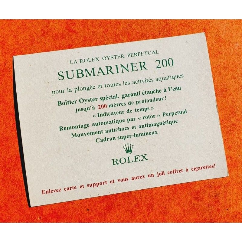 Rolex Vintage 60's French Collectible SUBMARINER 200 cigarette paper card 5512, 5513, 1680 Submariner Watches plexi models