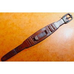 Rare Vintage SWISS MADE 70's Bracelet cuir couleur brun type officier Bund Montres