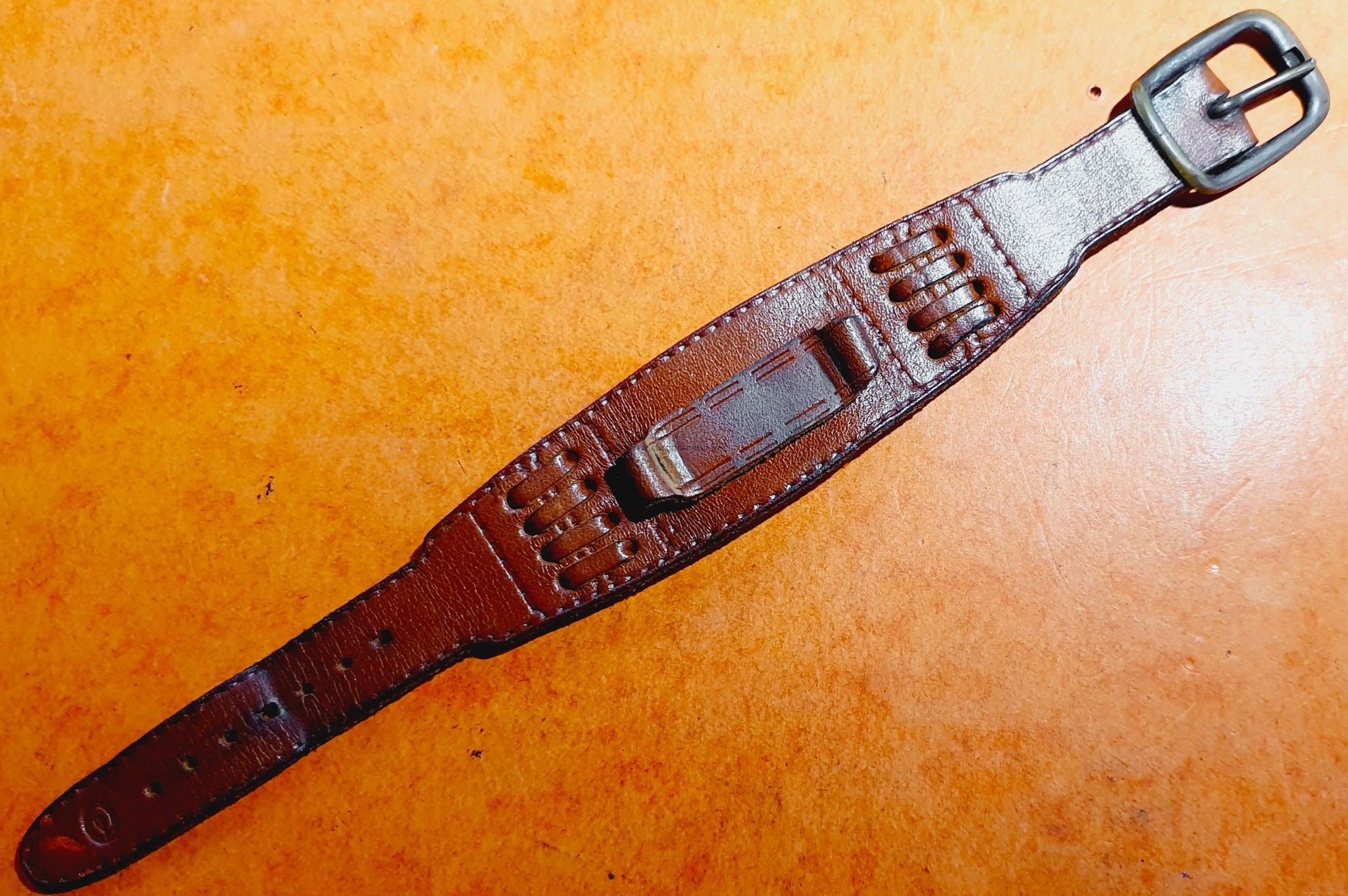 Vintage & Rare 70's SWISS MADE Tobacco Brown leather Bund Strap ...