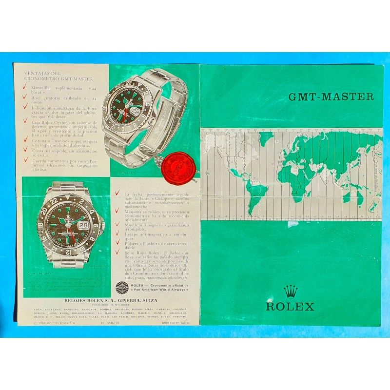 ROLEX 1967 GMT MASTER 1675, 1675 pcg, cornino COLLECTIBLE VINTAGE ANTIQUE SPANISH BROCHURE BOOKLET LIBRETTO OLD GMT
