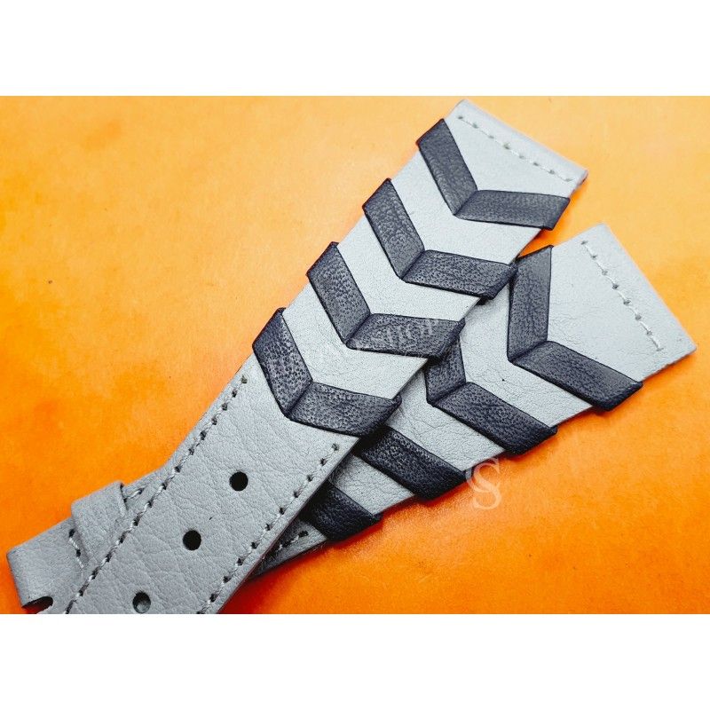 VINTAGE WATCH STRAP 18mm EXOTIC LEATHER grey black colors crossed BAND BRACELET WATCHES