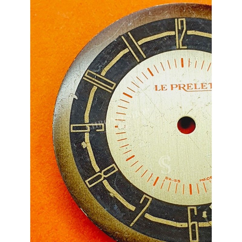 Rare Horology Vintage spare LE PRELET Gold color Metal & black Watch dial part for sale