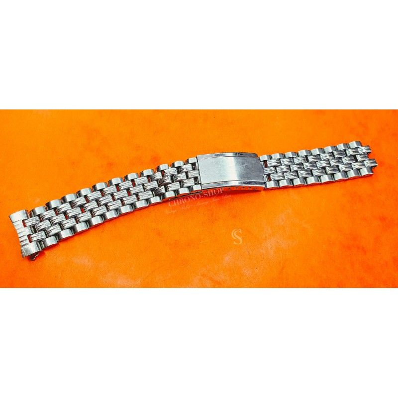 WatchBand 70's Rare Swiss band Ssteel Watch Folded links Bracelet Zenith,Longines,Heuer,Omega 19mm ends