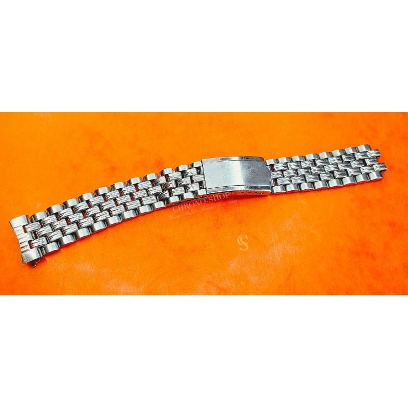 WatchBand 70's Rare Swiss band Ssteel Watch Folded links Bracelet Zenith,Longines,Heuer,Omega 19mm ends