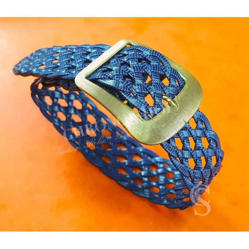 BRACELET 18mm BLEU RETRO MONTRES VINTAGES ANNEES 70 BOUCLE ARDILLON ACIER