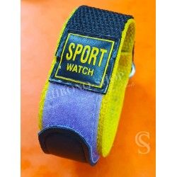 BRACELET 25mm VINTAGE 80's DE MONTRES SCRATCH VELCRO AJUSTABLE SPORT 20mm JAUNE & NOIRE