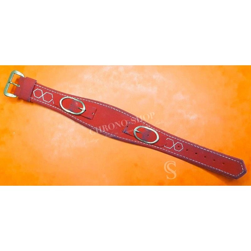 Vintage & Rare 70's SWISS MADE Velvet red color band rivets Bund Strap 10mm Bracelet Ladies Watch