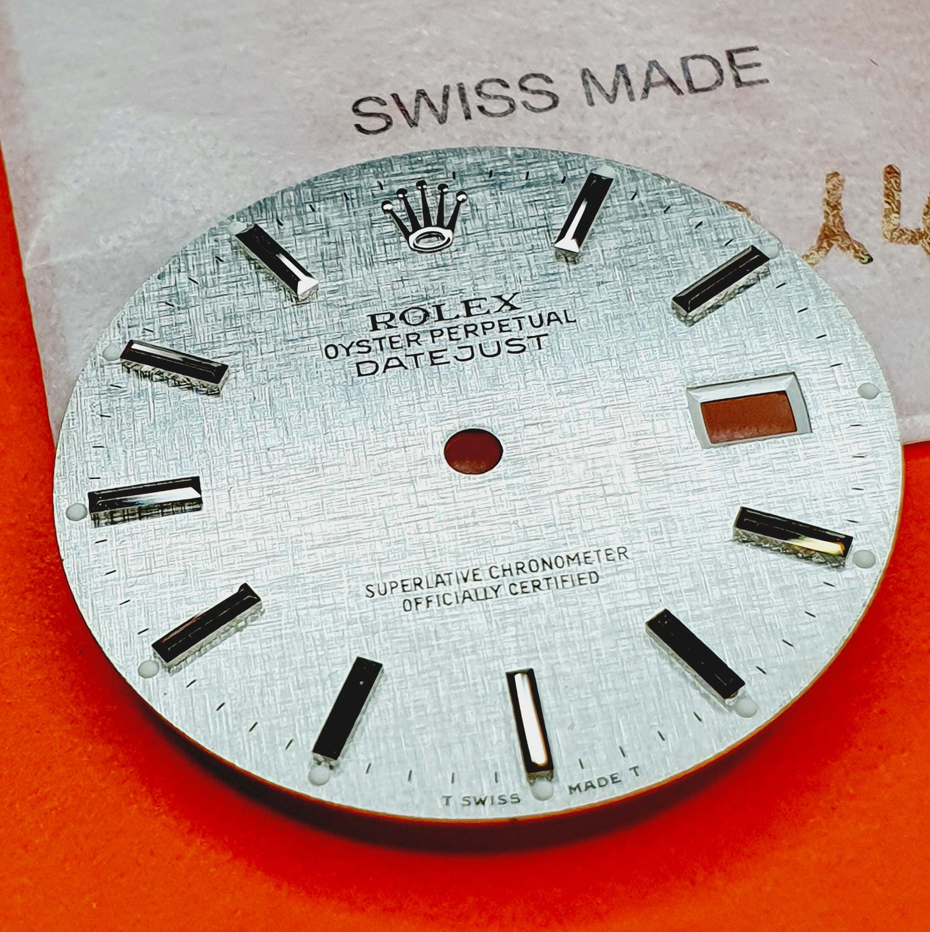 ROLEX CADRAN FEUILLE DE LIN \u0026 AIGUILLES TRITIUM MONTRES ROLEX DATEJUST  ARGENT 16000,16030,16014 cal