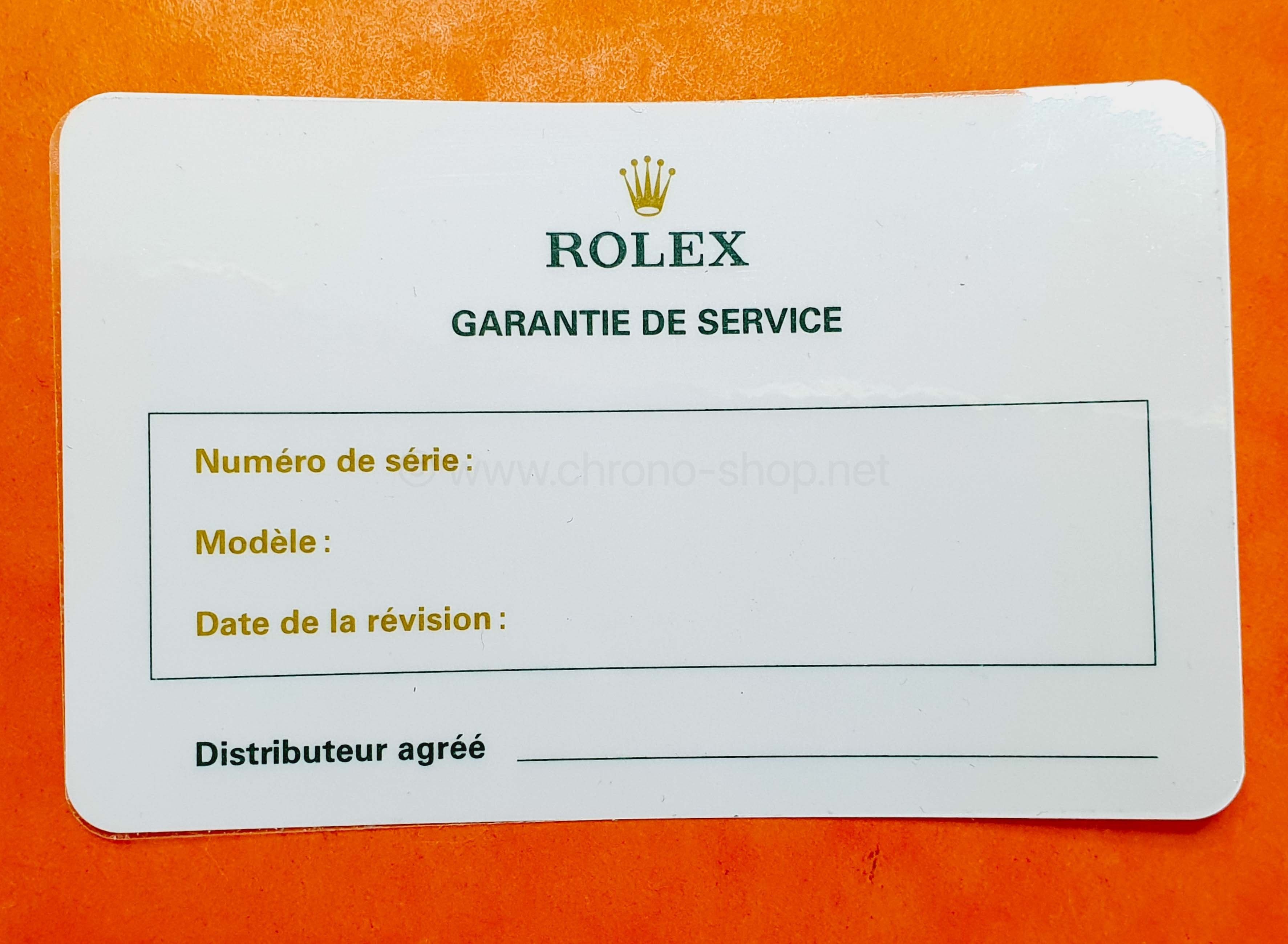 ROLEX Blank Certificate International Service Guarantee France PAPER