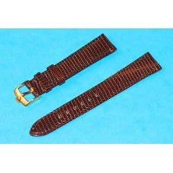 BRACELET CUIR LEZARD BRUN ROLEX 17MM AVEC BOUCLE PLAQUE OR