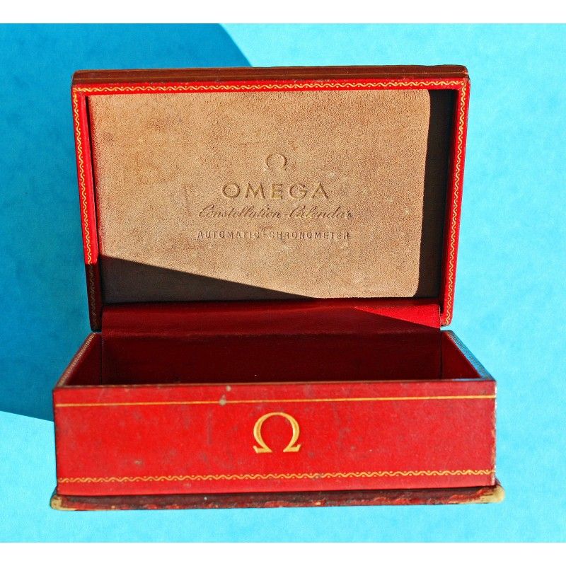 VINTAGE HARD 50's OMEGA CONSTELLATION CALENDAR JEWELLERY CASE BOX WRISTWATCH RED COLOR
